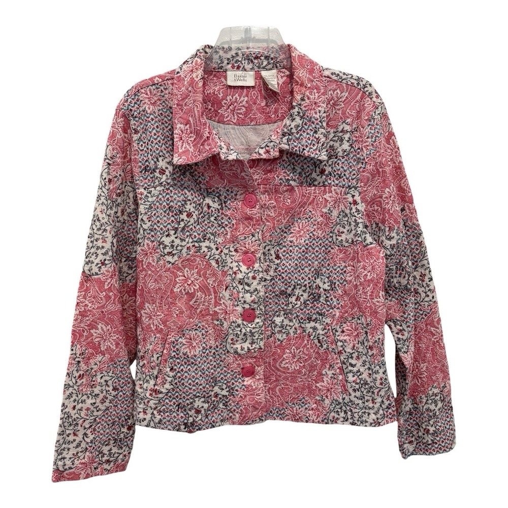 Baxter & Wells Jacket‎ Womens Large Pink Patchwork Floral Cotton Blend Stretch
